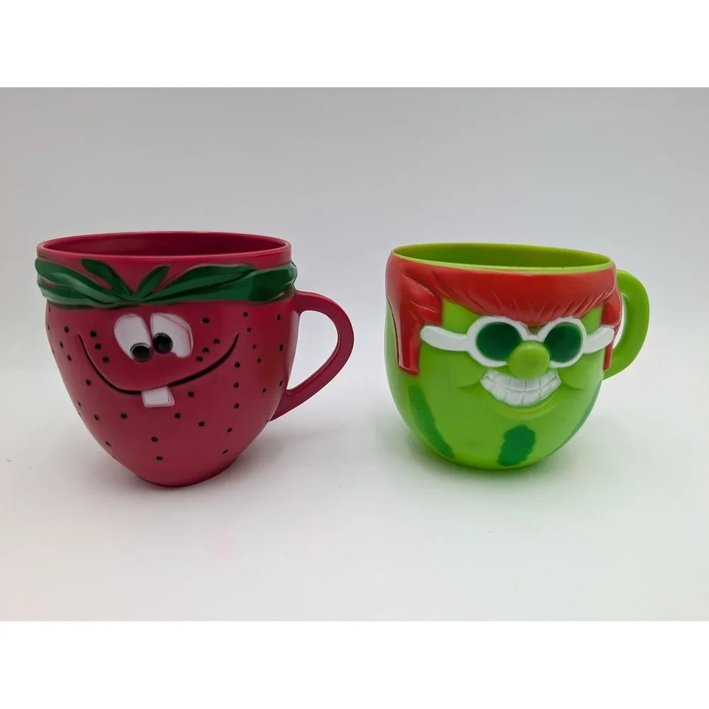 Pillsbury Funny Face Mugs Red Green Strawberry Watermelon Vintage 1969 1974